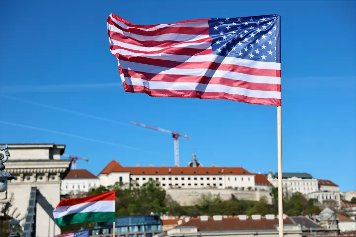 Budapest Chain Bridge Buda Castle American Flag