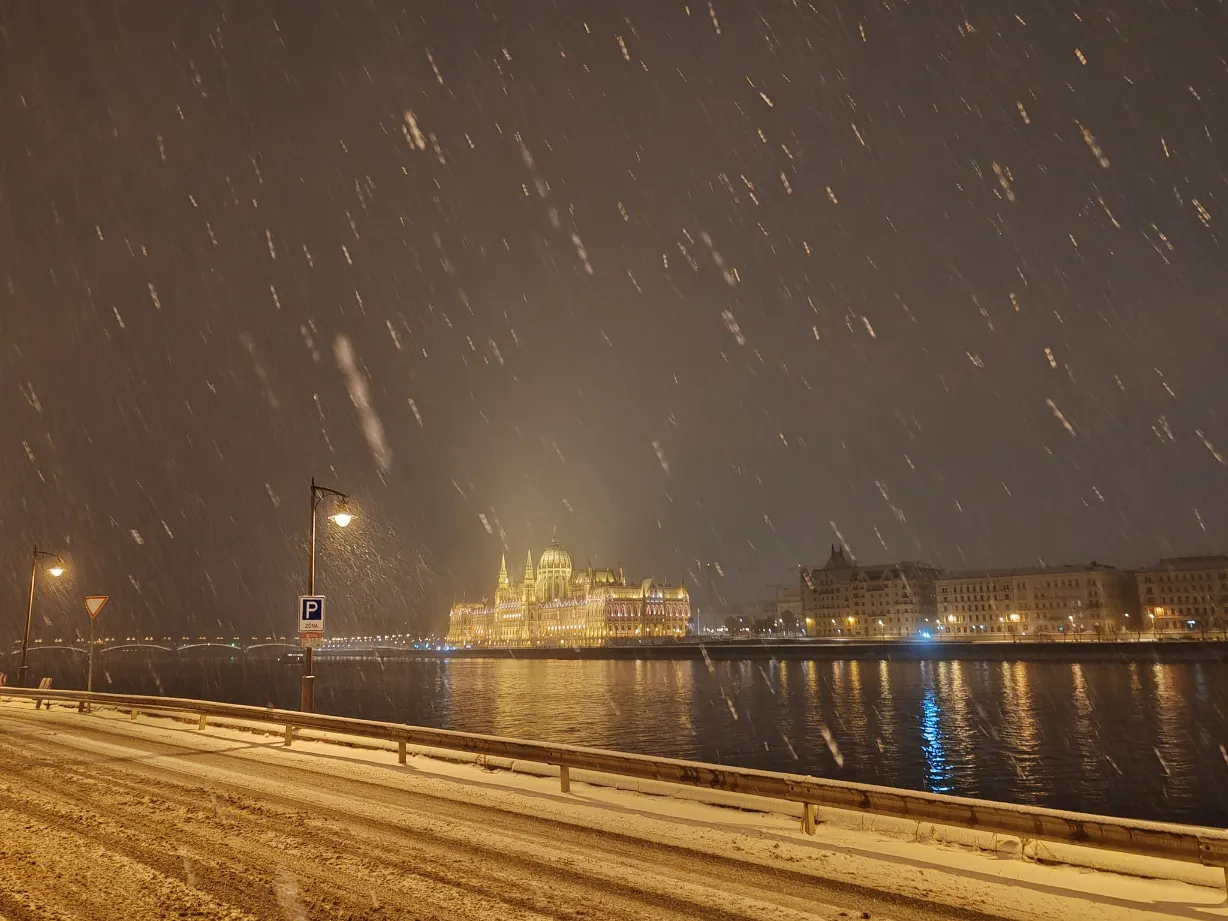 Budapest Winter Snowfall Hungarian Parliament