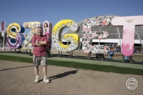 Karoly Gerendai In Front Of A SZIGET Sign X