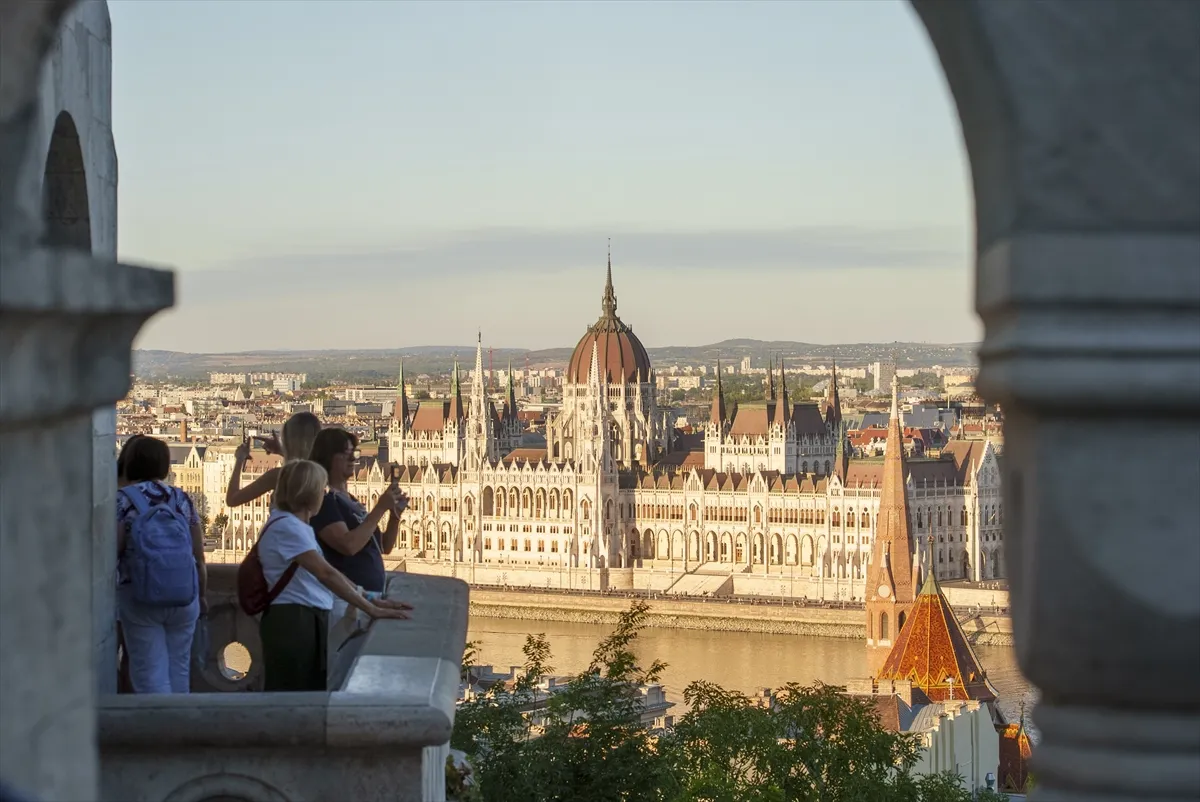 On A Warm Summers Day Tourists Are Admiring The View From Buda Castle In Budapest Hungary