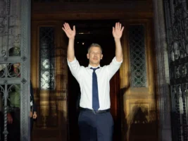 Peter Magyar Waves To The Crowd In Front Of The Parliament X