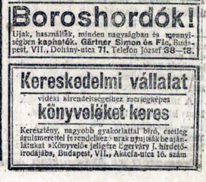 Runlet ad in 1920, from a Hungarian newspaper