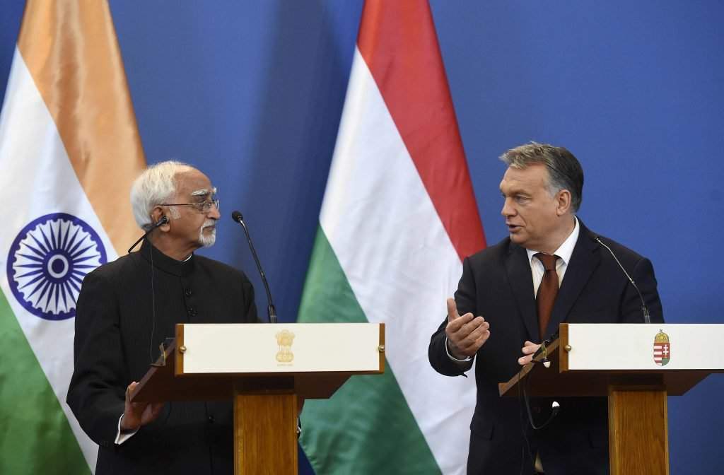 印度副總統穆罕默德·哈米德·安薩裡 (Mohammad Hamid Anszari) 和維克多·奧爾班 (Viktor Orbán)，照片：MTI/Noémi Bruzák