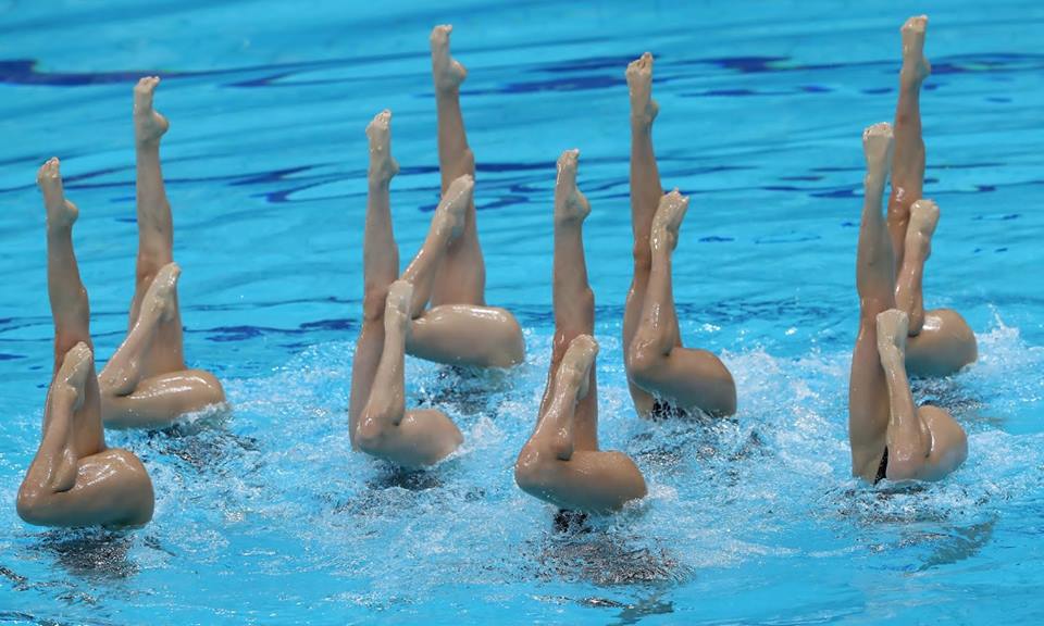compétition, groupe, natation synchronisée