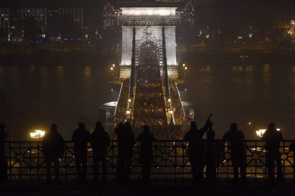 Anti-government demonstration staged at presidential palace in Budapest