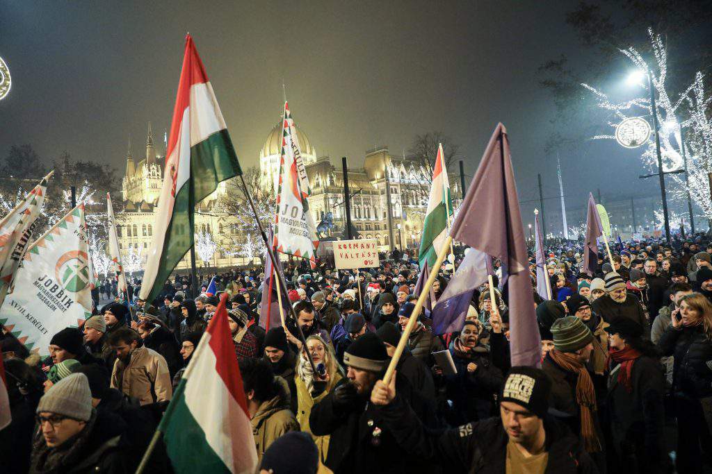 Anti-government demonstration staged at presidential palace in Budapest