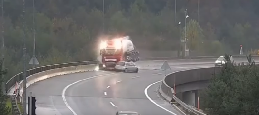 truck falls down in slovenia