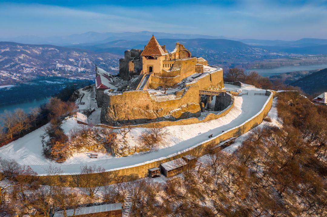 castle, winter, Visegrád, Hungary