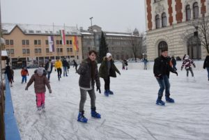 Újpest Town hall, ice skating, Budapest, Hungary