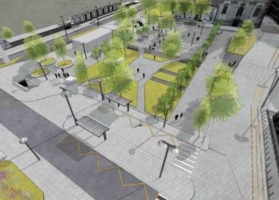 Plán náměstí Batthyány Tér Terv Čelní pohled