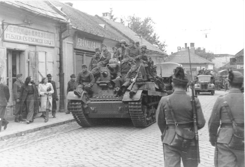 Hungarian soldiers riding on a Turán medium tank