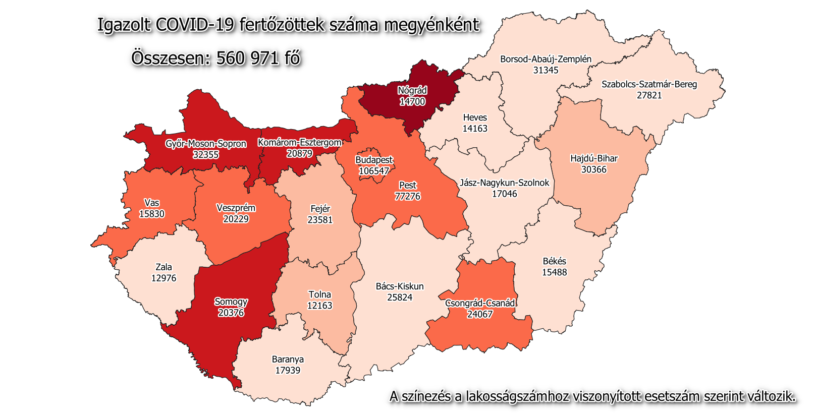 Mappa del coronavirus dell'Ungheria