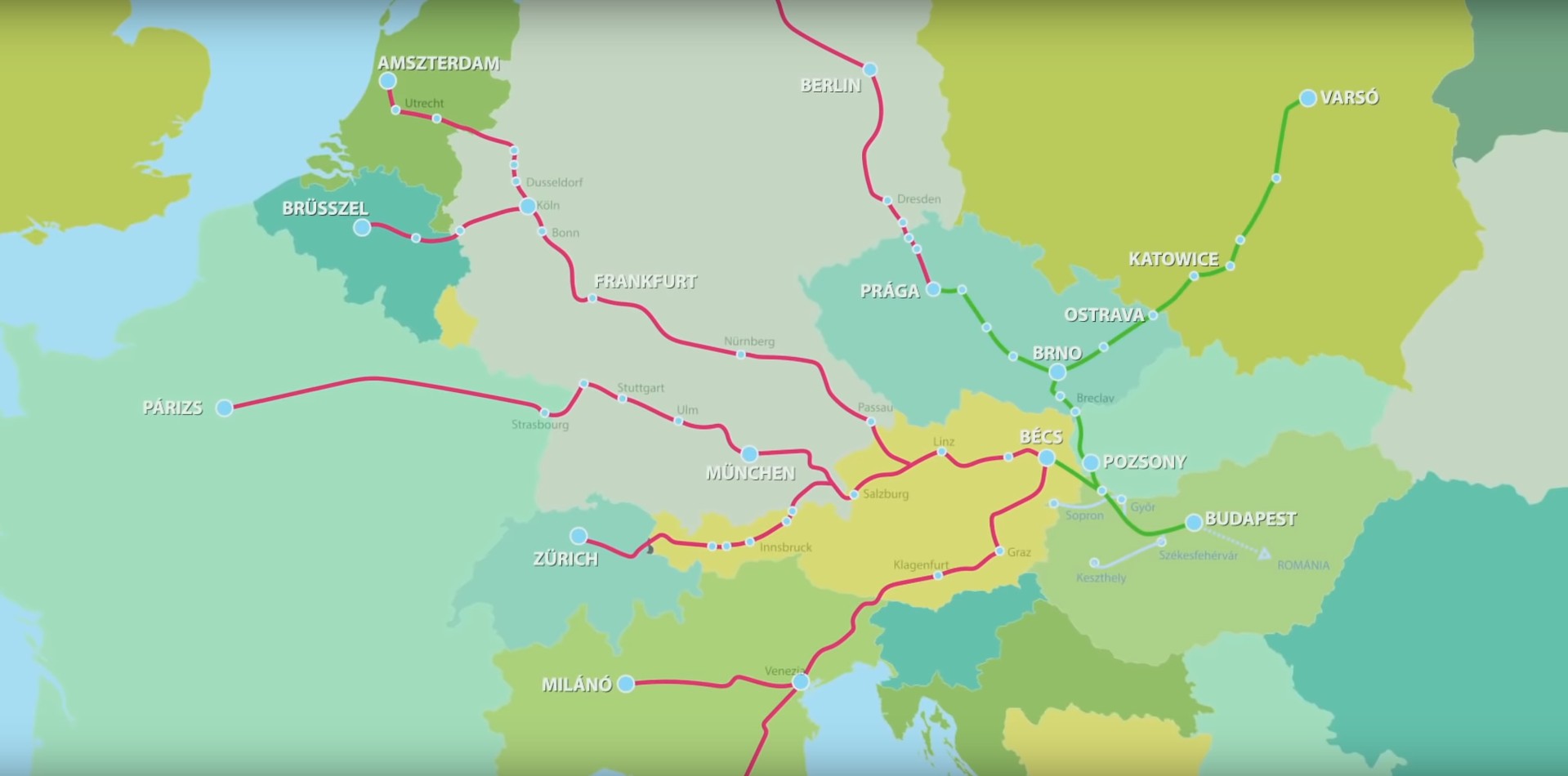 vonat列車高速鉄道ブダペストワルシャワの地図