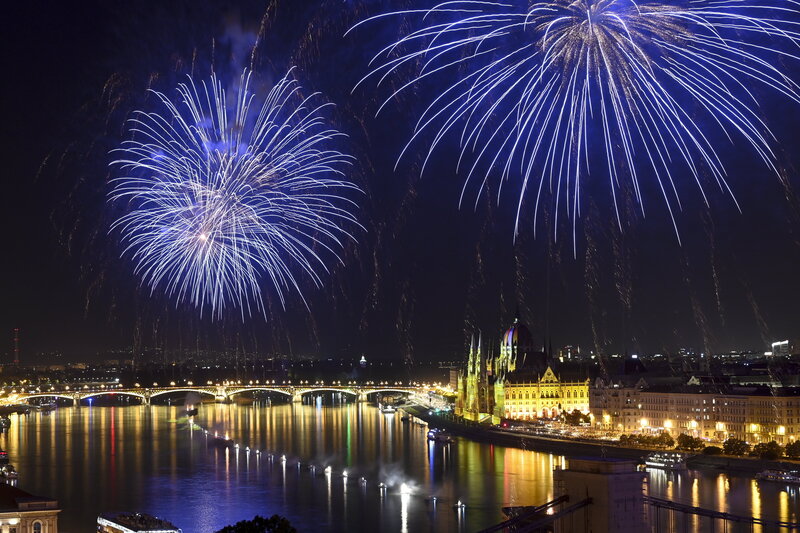 Fireworks air show Budapest national day