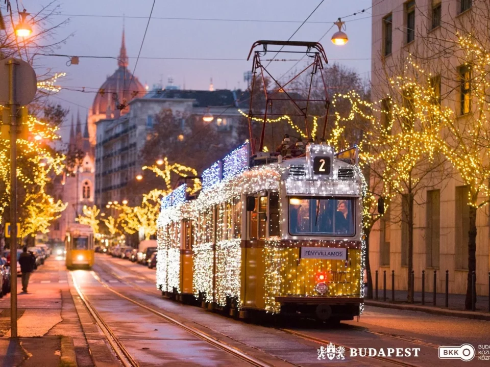 Decorated Advent tram Budapest