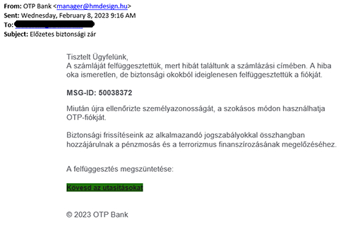 otp bank phising email