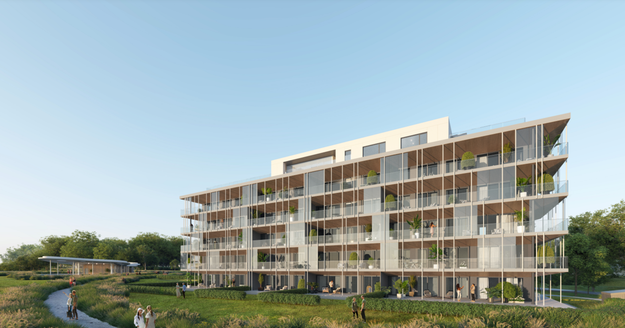 el proyecto de vivienda de seis pisos en la costa alta de Aliga en Balaton
